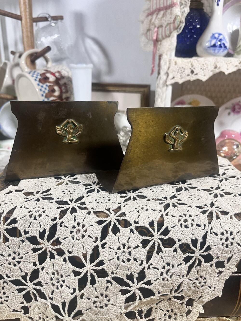 Vintage Egyptian Winged Goddess Isis Metal Library Bookends